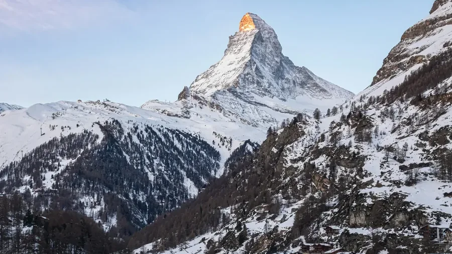 The Matterhorn rising above the village of Zermatt.