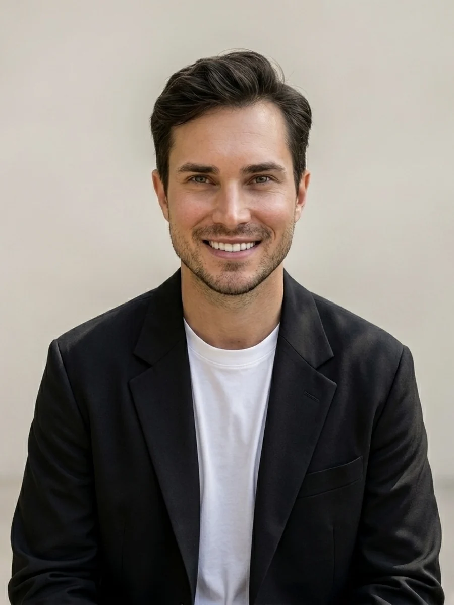 Richard Barningham, founder of Palmé Travel, in a black blazer against a soft neutral backdrop.